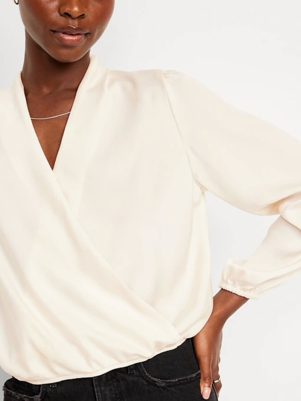 Old Navy Ivory Satin Wrap Front Blouse NWT Large